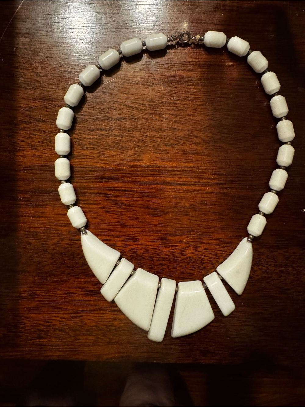 White Geometric Beaded Statement Necklace for Women